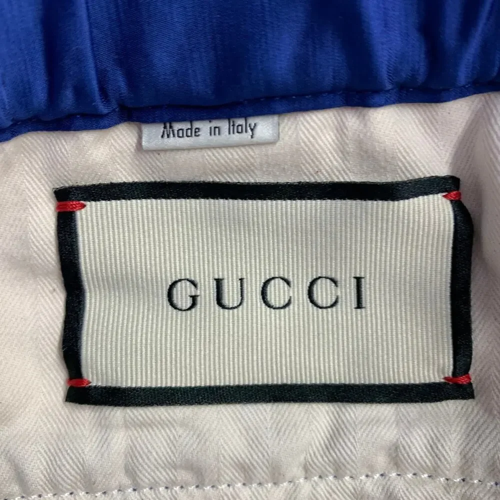 GUCCI 2019 Size 32 Blue Red Stripe Viscose Linen Joggers Casual Pants